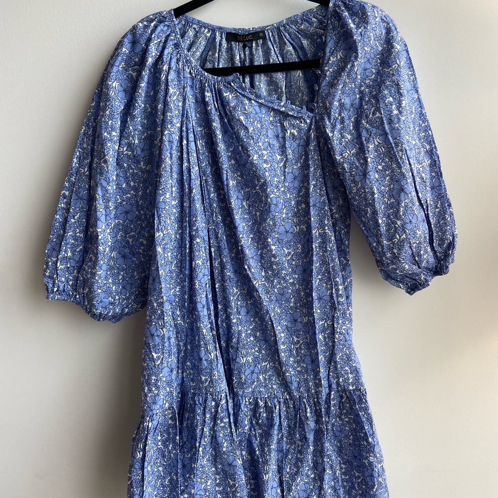 Déluc blue floral smock dress